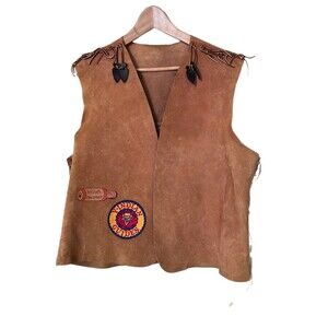 Vintage 1970’s Kiowa Leather Vest with Patches Camp Oakes Soledad Elfin Pynewood